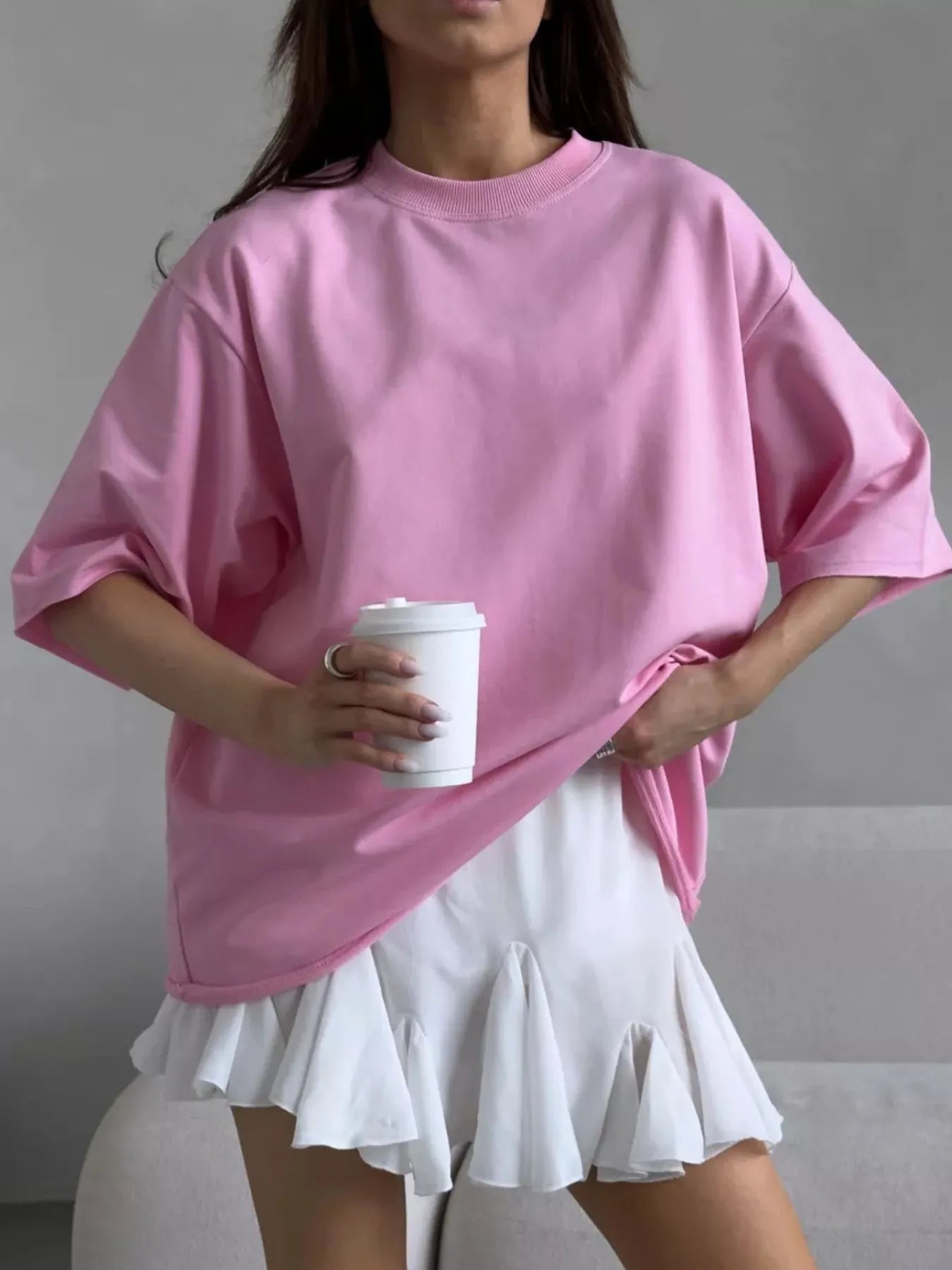 Trendsi Round Neck Half Sleeve Oversized T-Shirt