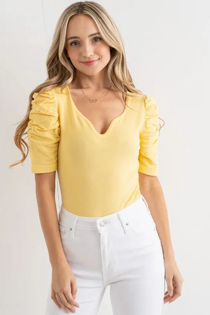 Trendsi And The Why Shirring Puff Sleeve Bodysuit