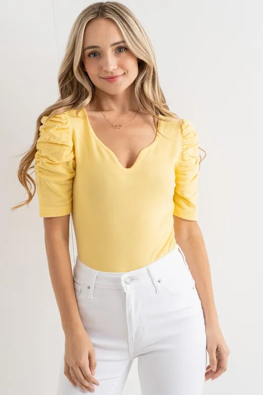 Trendsi And The Why Shirring Puff Sleeve Bodysuit