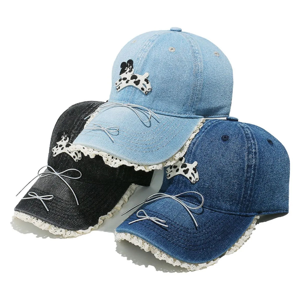 Dog Bow Adjustable Baseball Cap Light Blue One Size Easy Apparels