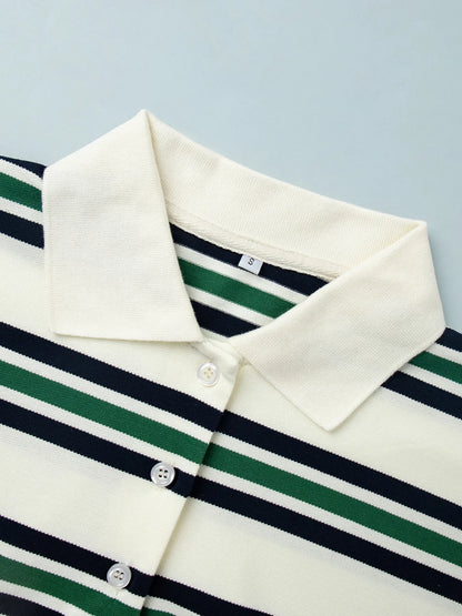 Trendsi Striped Polo T-Shirt with Contrast Collar