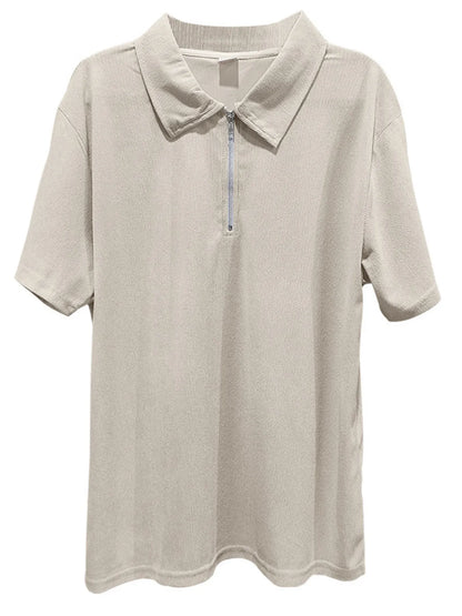Men's Full Size Quarter Zip Short Sleeve Polo and Pants Set Plus Size Easy Apparels