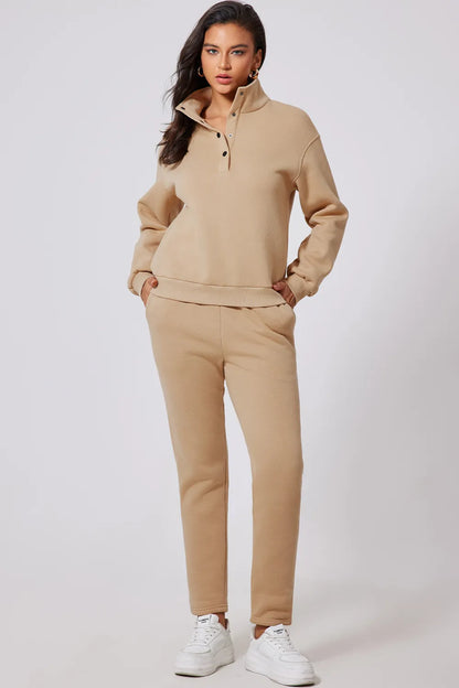 Half Snap Turtleneck Top and Pants Active Set Easy Apparels
