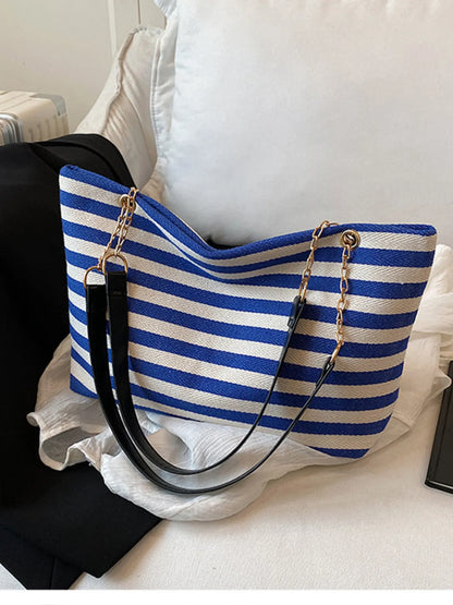 Striped Shoulder Bag with Chain Detail Easy Apparels