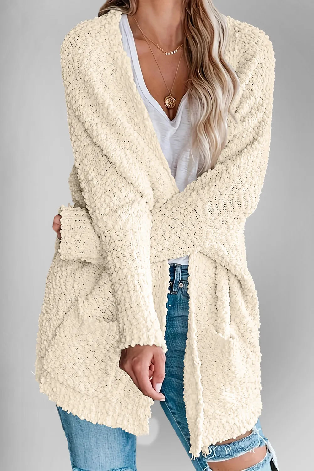 Double Take Pocketed Open Front Long Sleeve Cardigan Easy Apparels