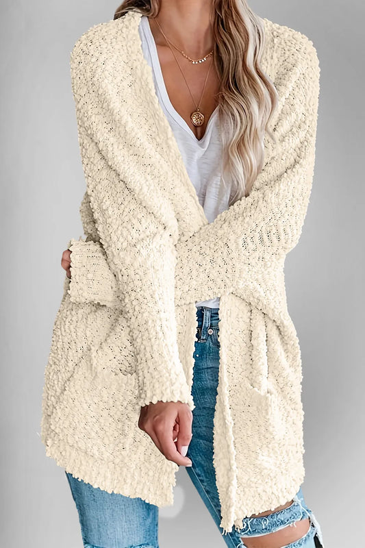 Double Take Pocketed Open Front Long Sleeve Cardigan Easy Apparels