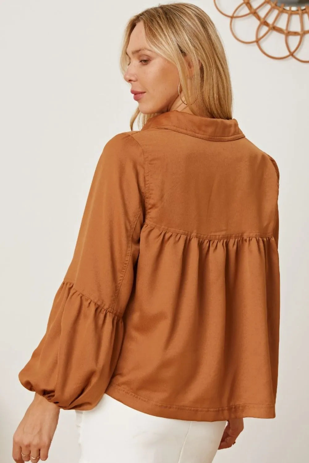 Trendsi Balloon Sleeve Collared Neck Blouse
