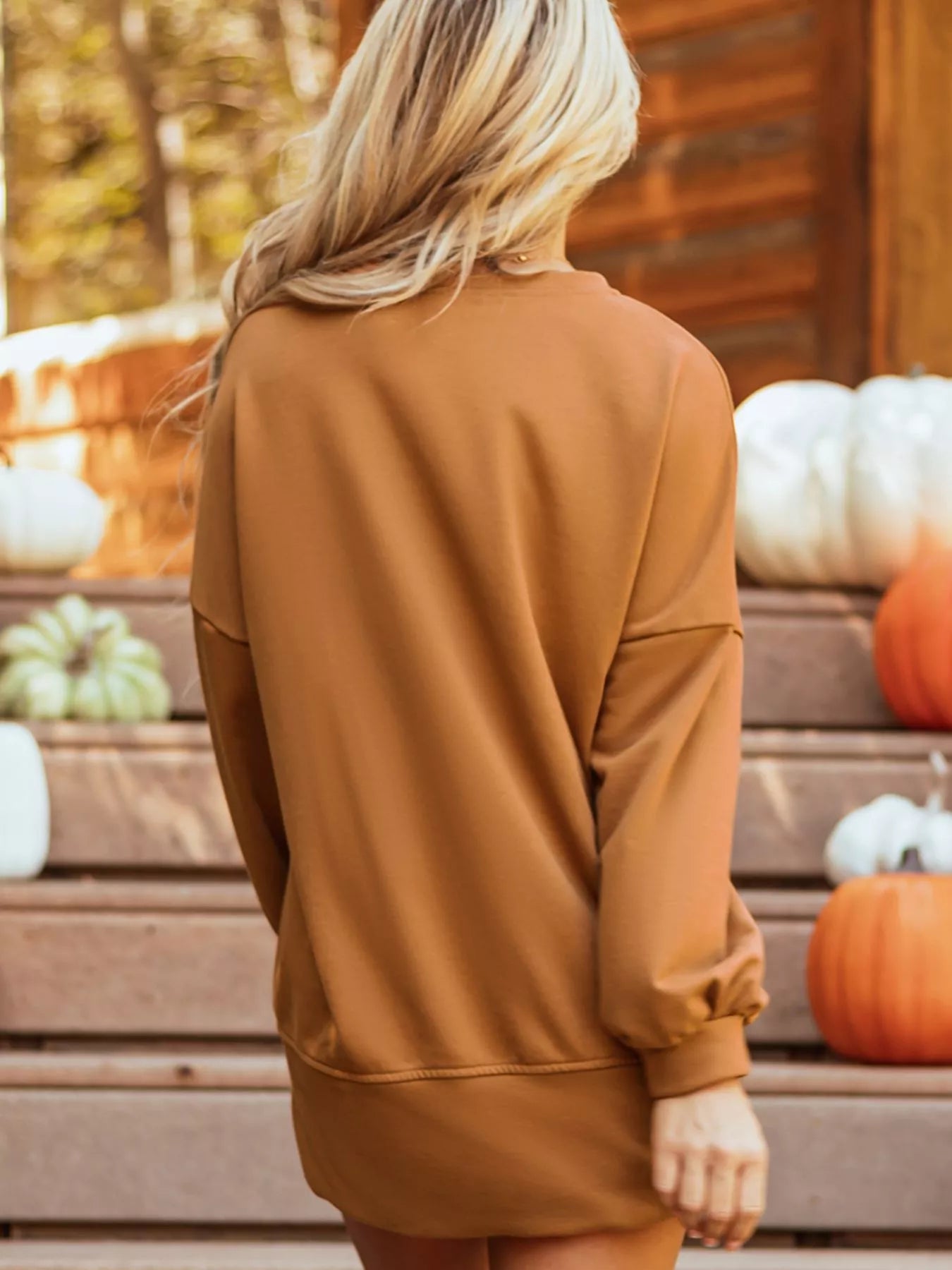 Happy Halloween Graphic Notched Long Sleeve Loose Top Easy Apparels