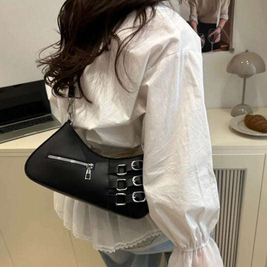 Decor Buckle Shoulder Bag Black onesize Easy Apparels