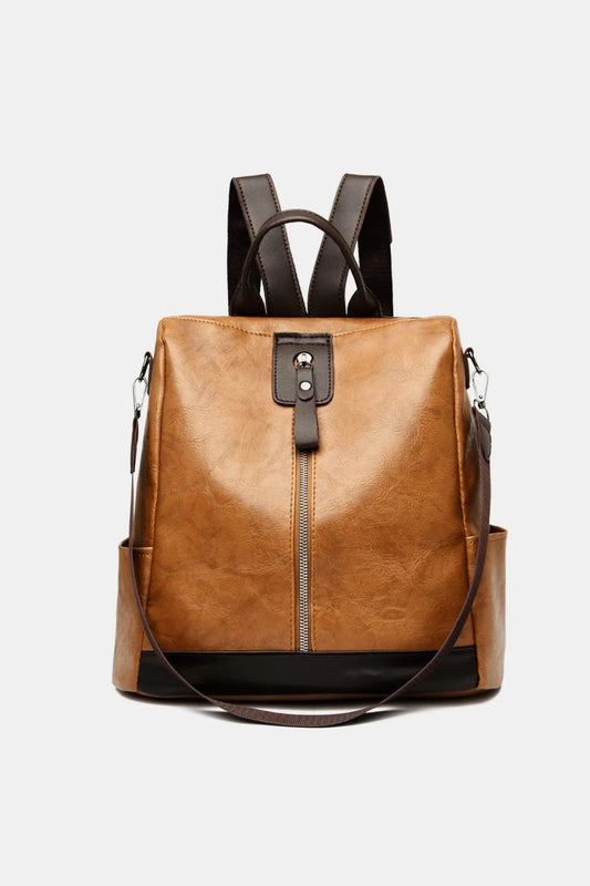 PU Leather Backpack Bag Caramel One Size Easy Apparels