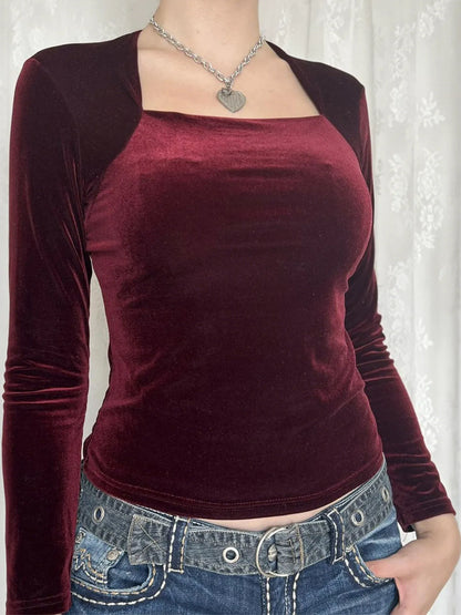 Trendsi Velvet Long Sleeve Square Neck T-Shirt