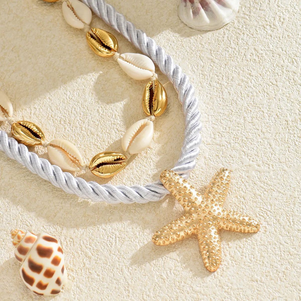 2-Piece Beaded Shell Starfish Rope Necklace Easy Apparels
