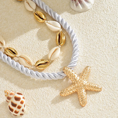 2-Piece Beaded Shell Starfish Rope Necklace Easy Apparels