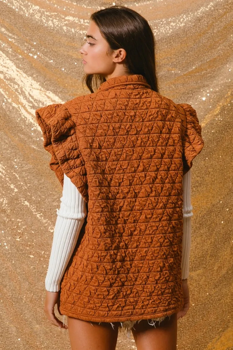 BiBi Quilting Knit Ruffle Sleeve Vest Easy Apparels