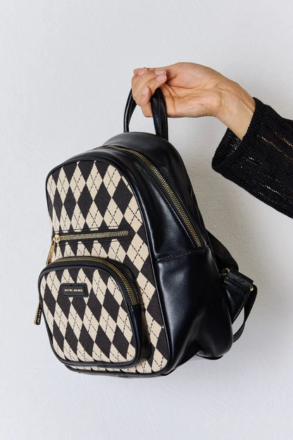 David Jones Argyle Pattern PU Leather Backpack Easy Apparels