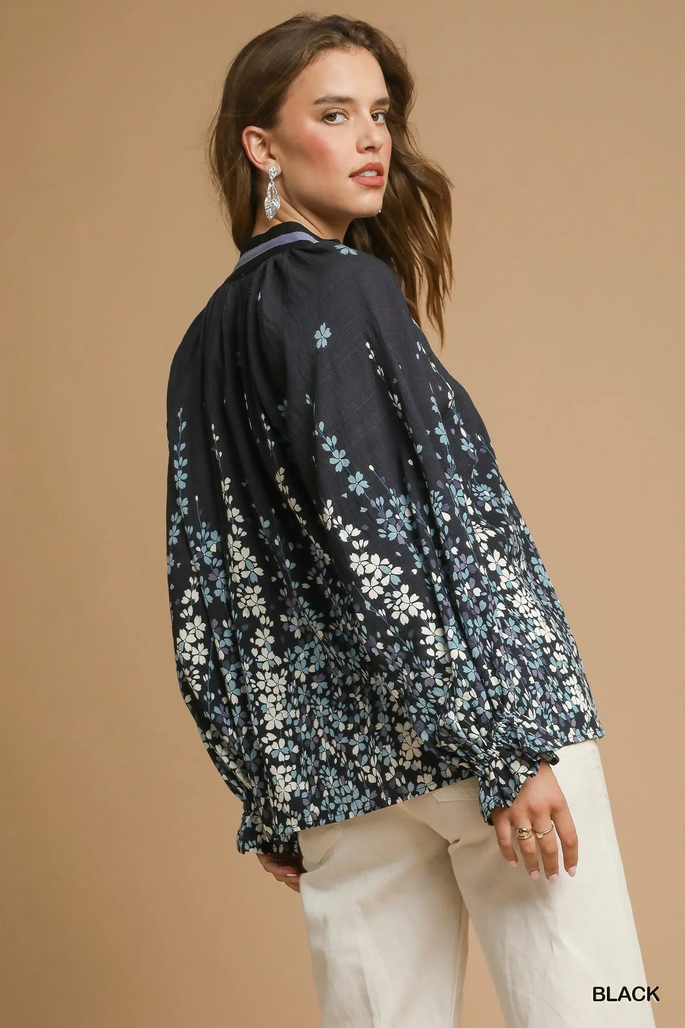 Trendsi Umgee Full Size Floral Vine Print Blouse with Balloon Sleeves Plus Size