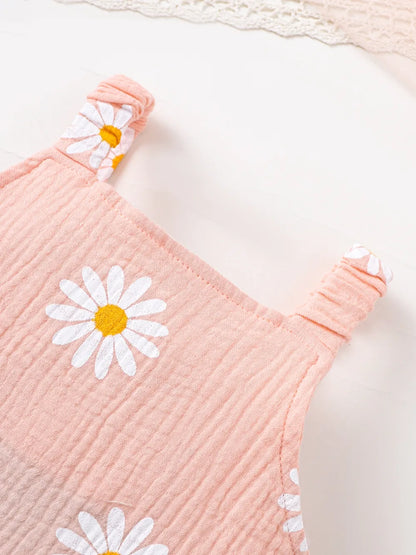 Children's Daisy Textured Wide Strap Romper and Hat Set Easy Apparels