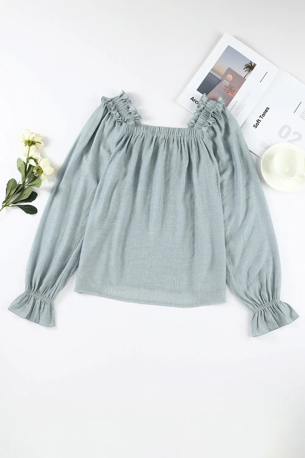Trendsi Frill Trim Flounce Sleeve Blouse