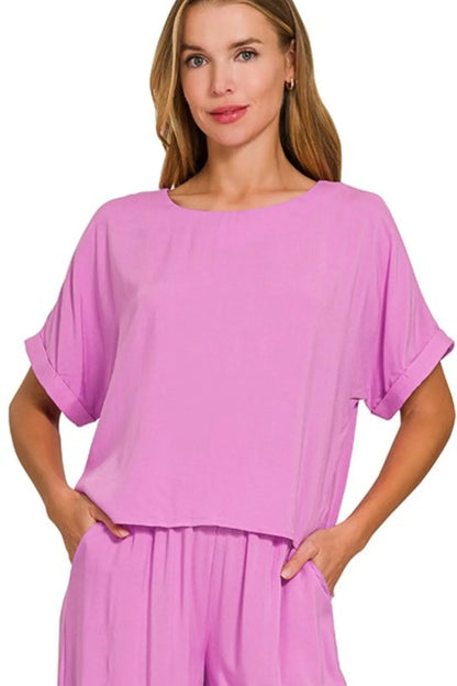 Zenana Round Neck T-Shirt and Wide Leg Pants Set Easy Apparels