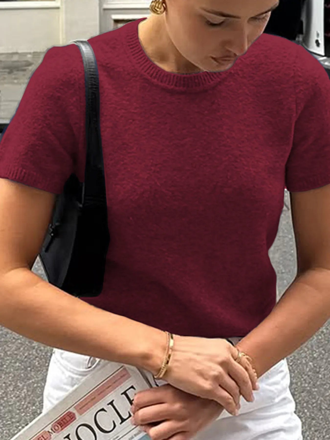 Trendsi Round Neck Short Sleeve Sweater