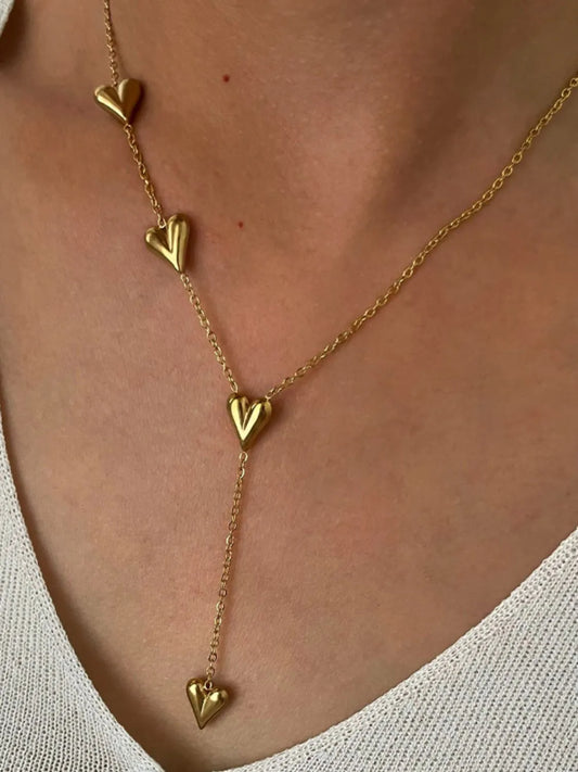 18K Gold-Plated Heart Drop Y-Necklace Gold One Size Easy Apparels