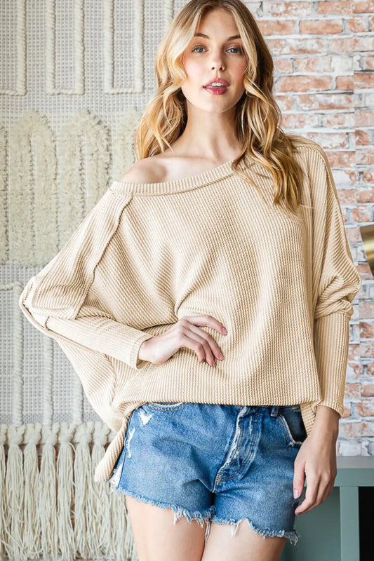 Trendsi Reborn J Exposed Seam Lantern Sleeve Top CREAM