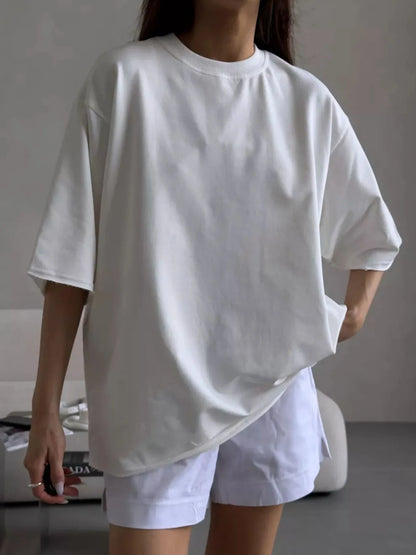 Trendsi Round Neck Half Sleeve Oversized T-Shirt White