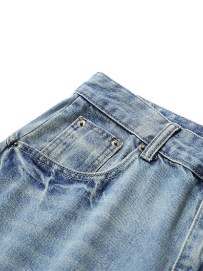 Men's Washed Wide Leg Denim Shorts Easy Apparels