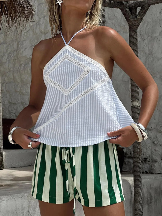 Trendsi Striped Halter Neck Cami Light Blue