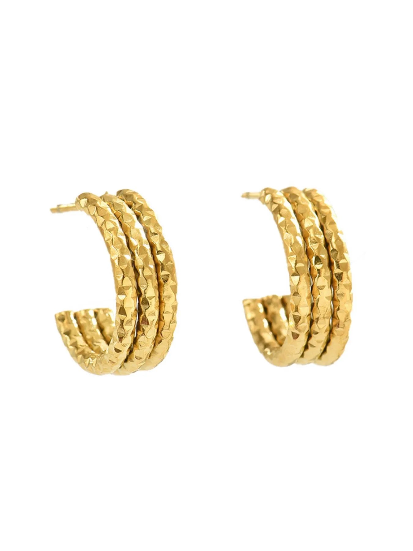 18K Gold-Plated Textured Triple Band Hoop Earrings Easy Apparels