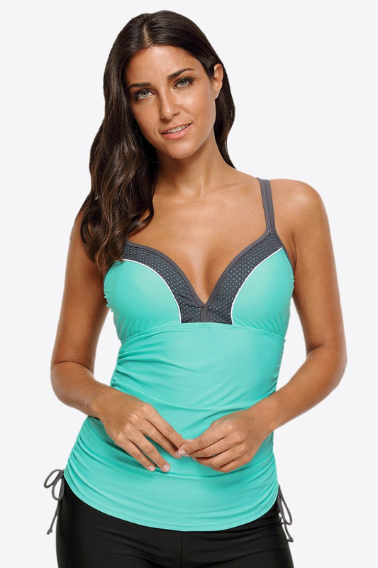 Contrast Sweetheart Neck Swim Cami Aqua Easy Apparels