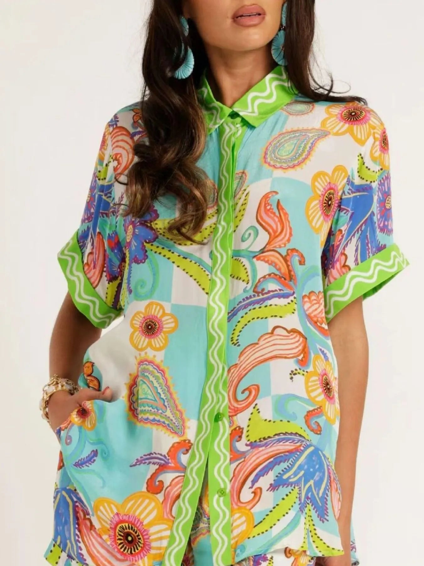 Tropical Print Button Up Shirt and Shorts Set Easy Apparels