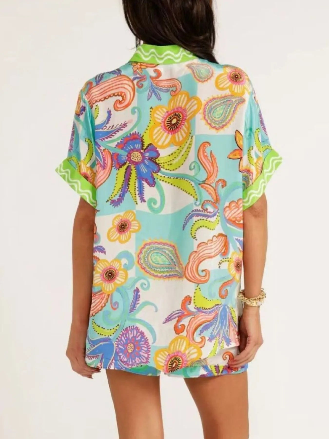 Tropical Print Button Up Shirt and Shorts Set Easy Apparels