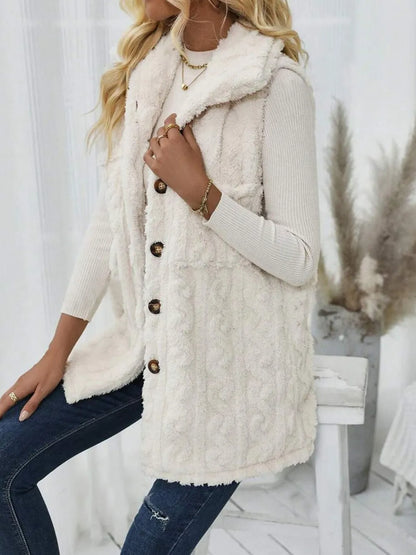 Fuzzy Button Up Vest Coat Easy Apparels