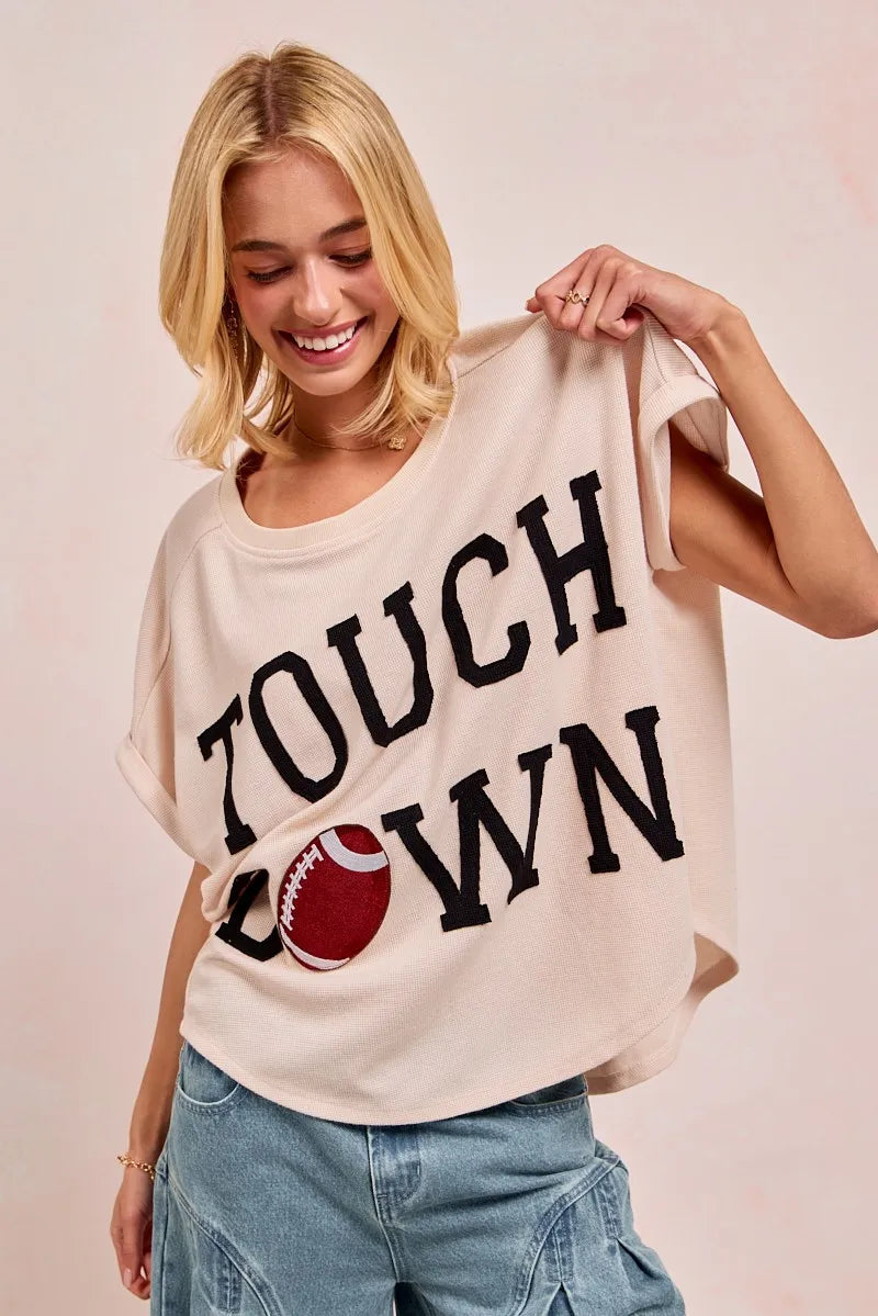 Trendsi BiBi Game Day Touchdown Letter Patches Waffle Short Top