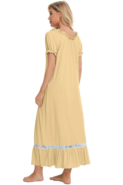 Lace Detail Short Sleeve Lounge Dress Easy Apparels
