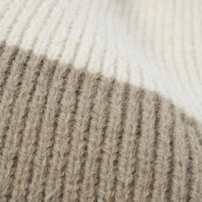 Color Block Knit Hat with Pom-pom Easy Apparels