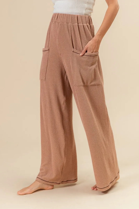 BiBi 2tone Cord Rib Waist Band Side Pocket Pants PEANUT BUTTER Easy Apparels