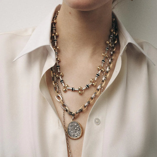 3 Piece Stainless Steel Pendant Necklace Gold One Size Easy Apparels