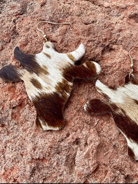 PU Leather Bull Head Earrings Brown One Size Easy Apparels