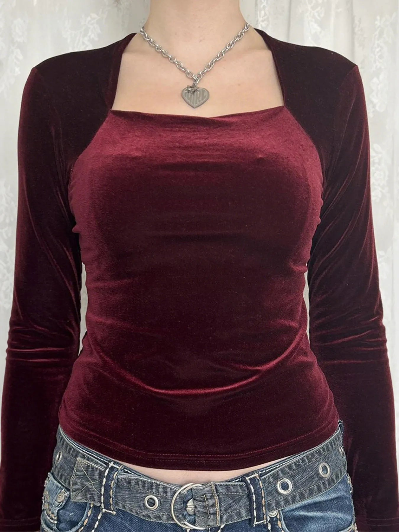 Trendsi Velvet Long Sleeve Square Neck T-Shirt