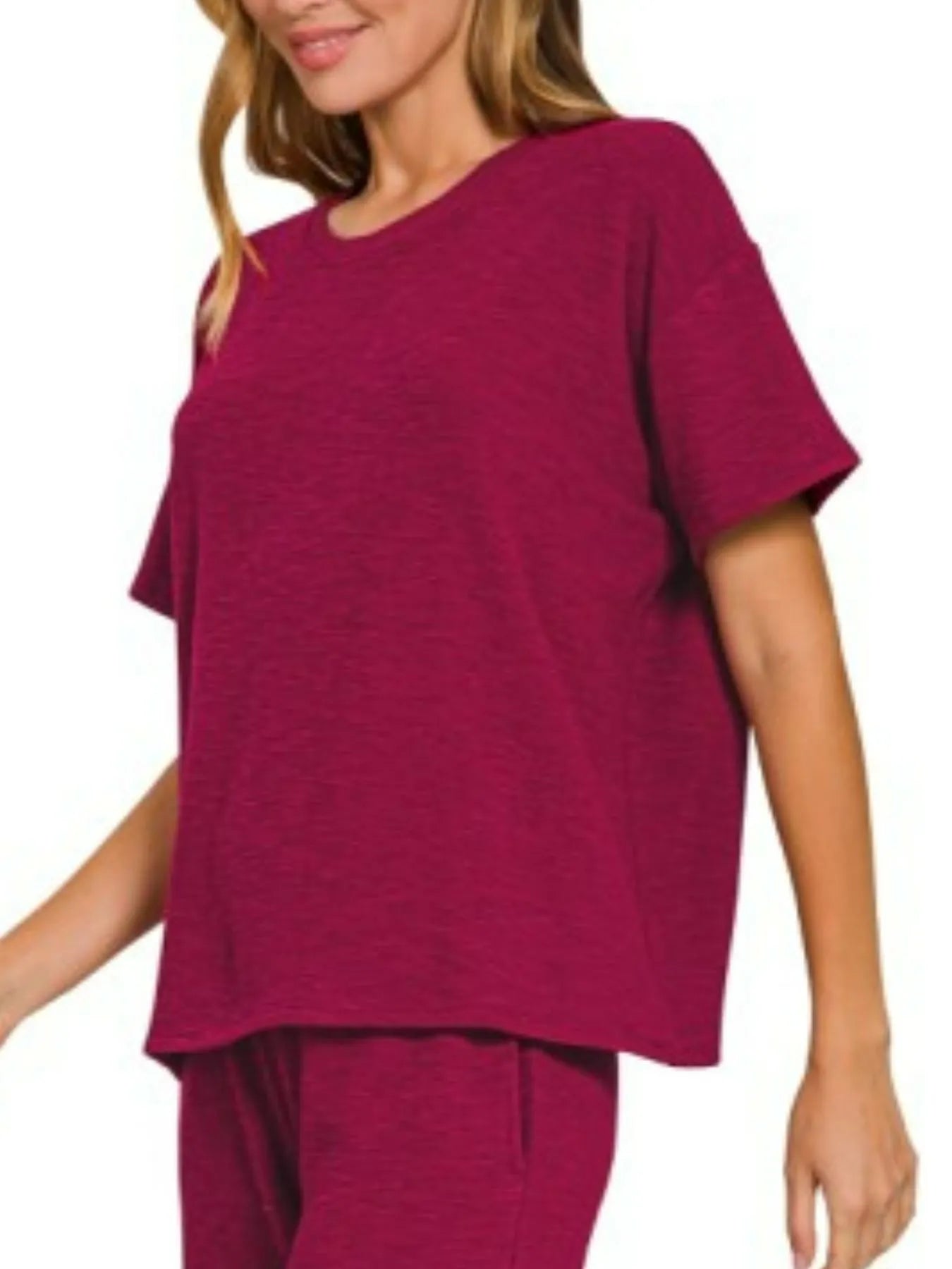 Zenana Slub Short Sleeve T-Shirt and Pants Set Easy Apparels