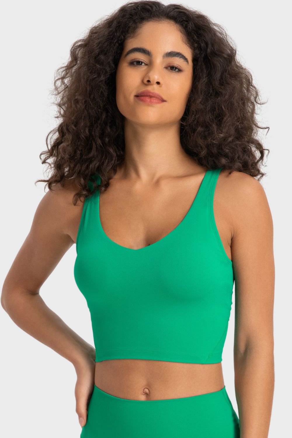 Millennia Deep V-Neck Crop Sports Bra Mid Green Easy Apparels