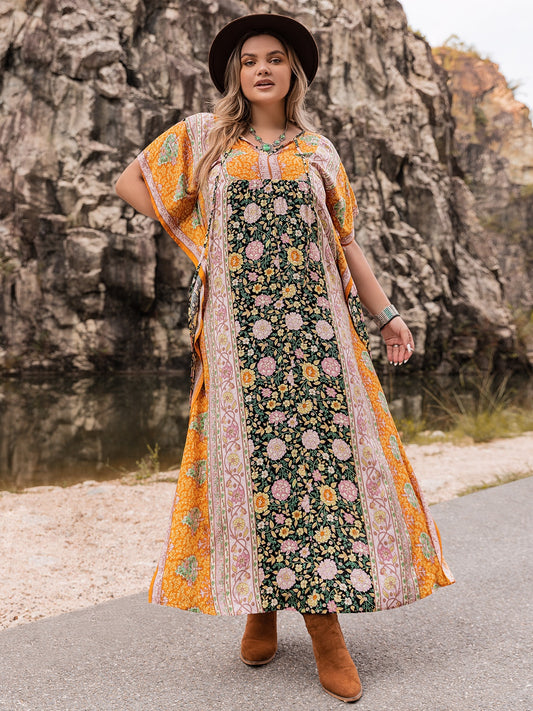 Plus Size Tie Neck Maxi Dress Pumpkin Easy Apparels