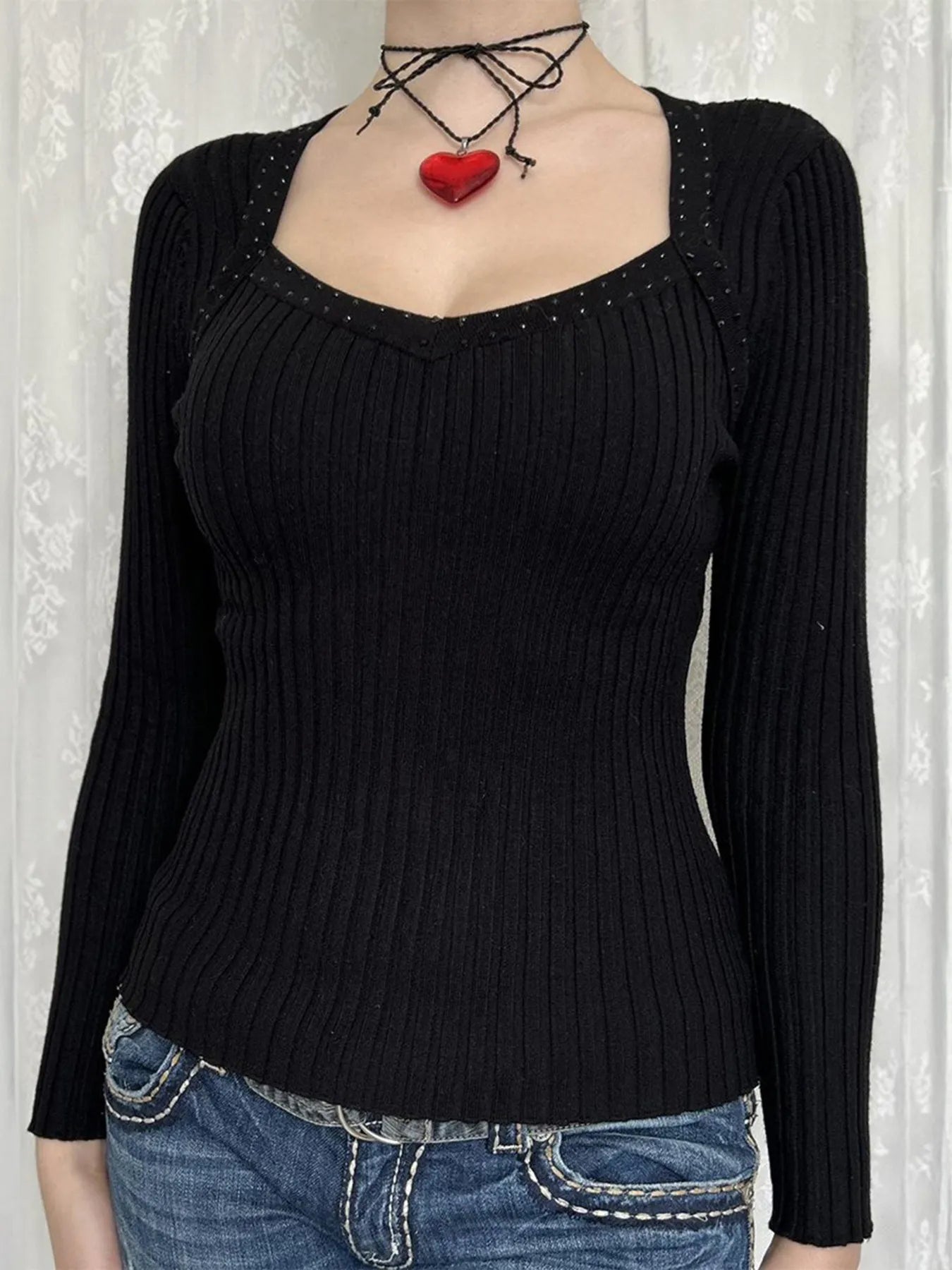 Trendsi Long Sleeve Ribbed Knit Top