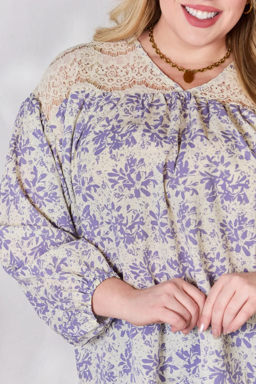 Trendsi Hailey & Co Full Size Lace Detail Printed Blouse