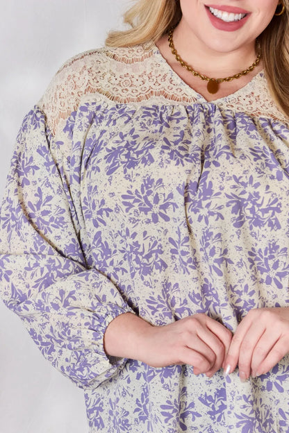 Trendsi Hailey & Co Full Size Lace Detail Printed Blouse