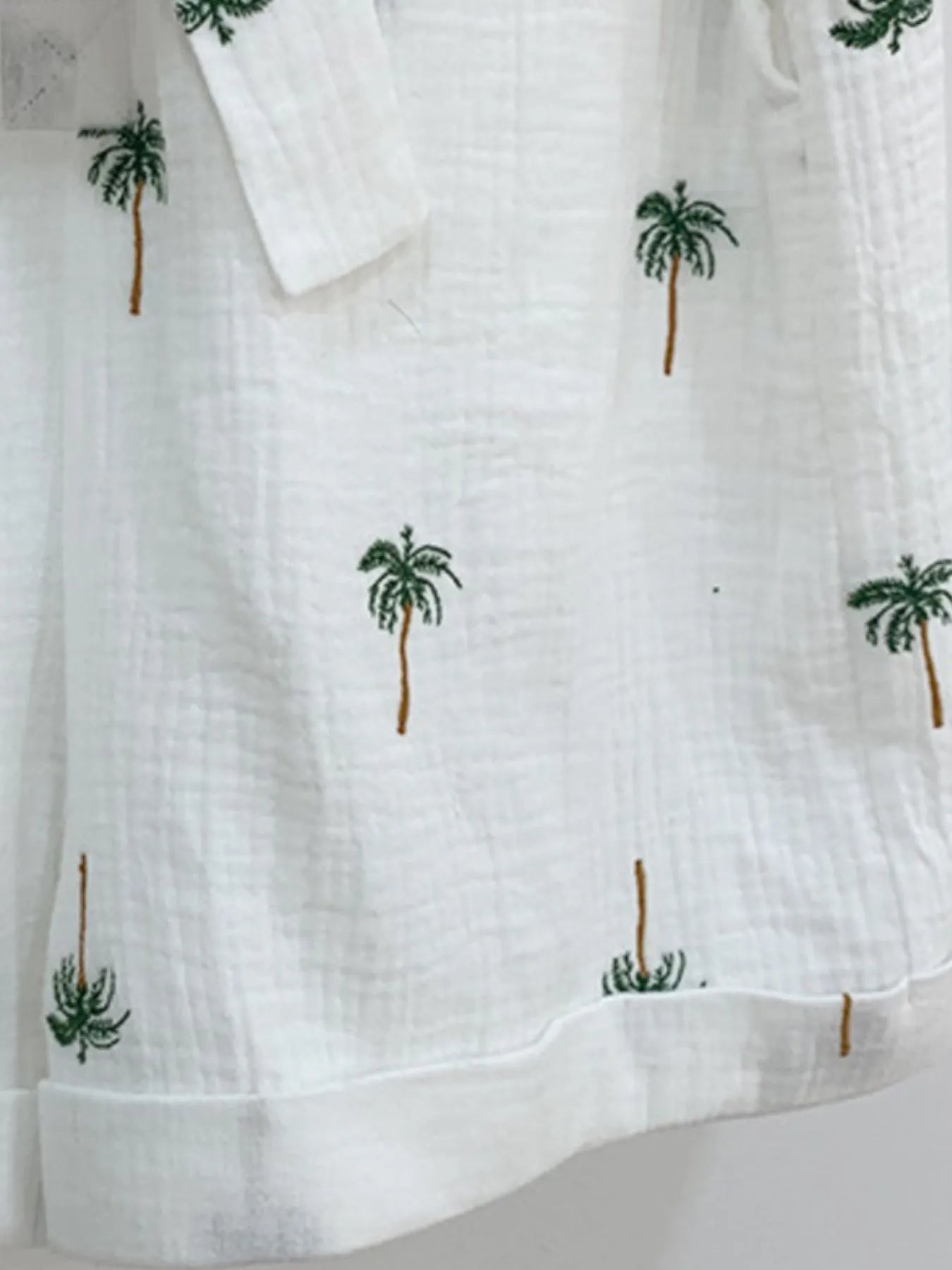 Palm Tree Print Short Sleeve Button-Up Romper with Belt Easy Apparels