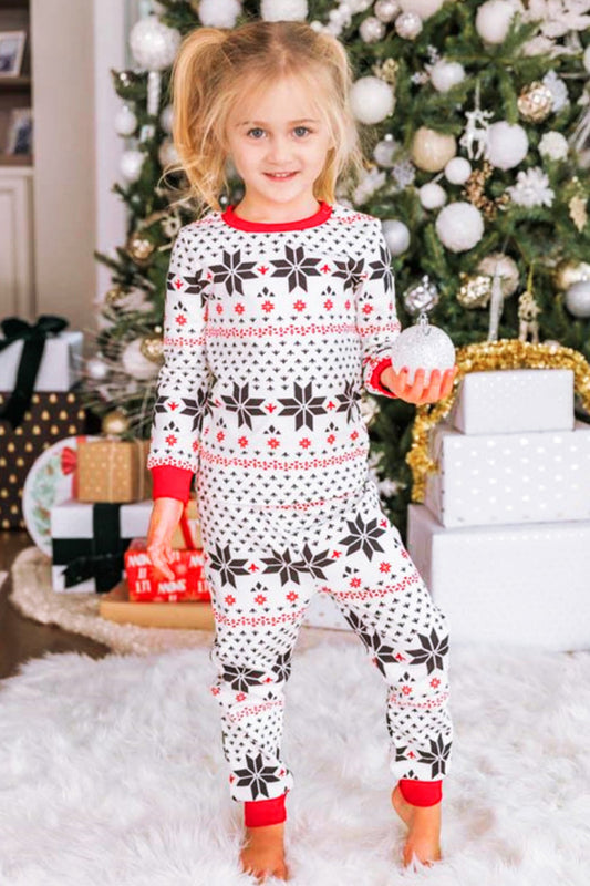 Snowflake Pattern Top and Pants Set White Easy Apparels
