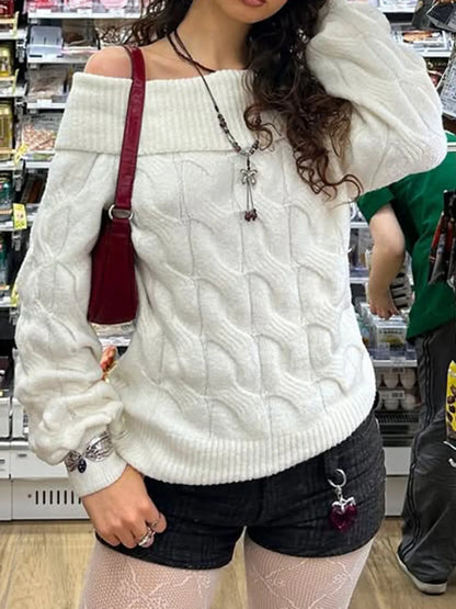 Trendsi Cable Knit Off-Shoulder Sweater